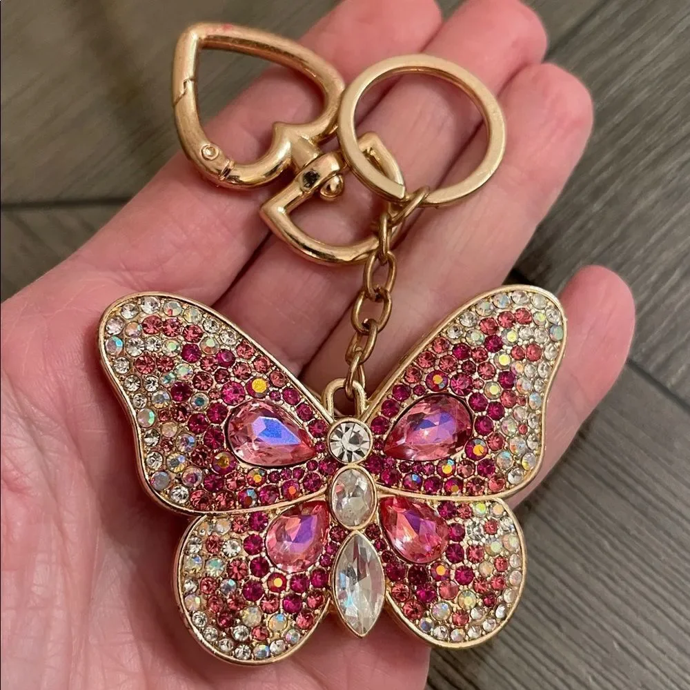 Iron Orchid Studio Rhinestone Butterfly Key Chain Bag Charm Iridescent Gems